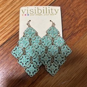 Blue and Gold 2.5” Drop Chandelier Earrings